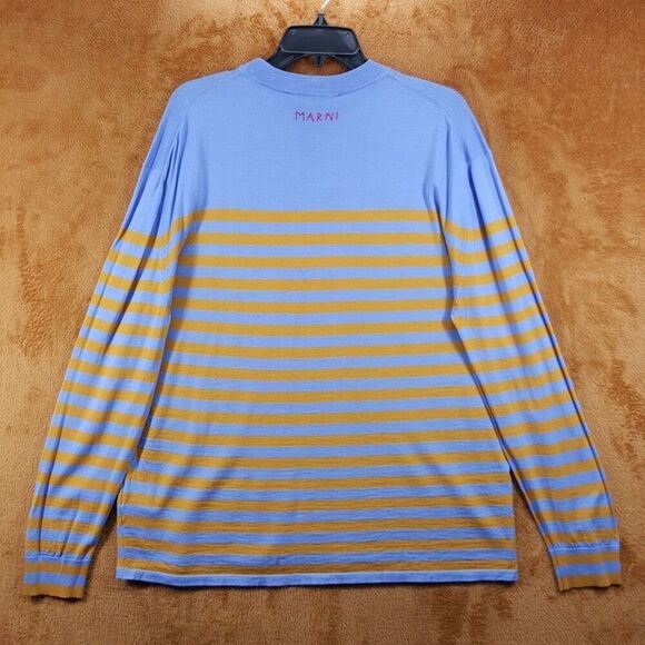 MARNI Sweater Mens Size 48 Blue Orange Stripe Pullover Lightweight Wool $975 - Picture 3 of 9